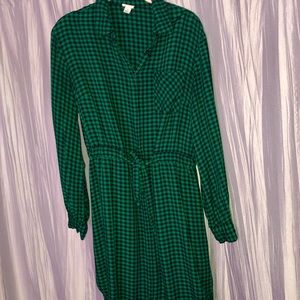 Target Long Sleeve Dress Green & Black Plaid Sz L